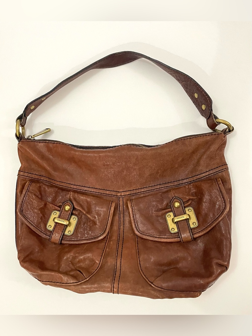 Fossil Long Live Vintage 75082 Distressed Brown Leather Pocket Purse Handbag